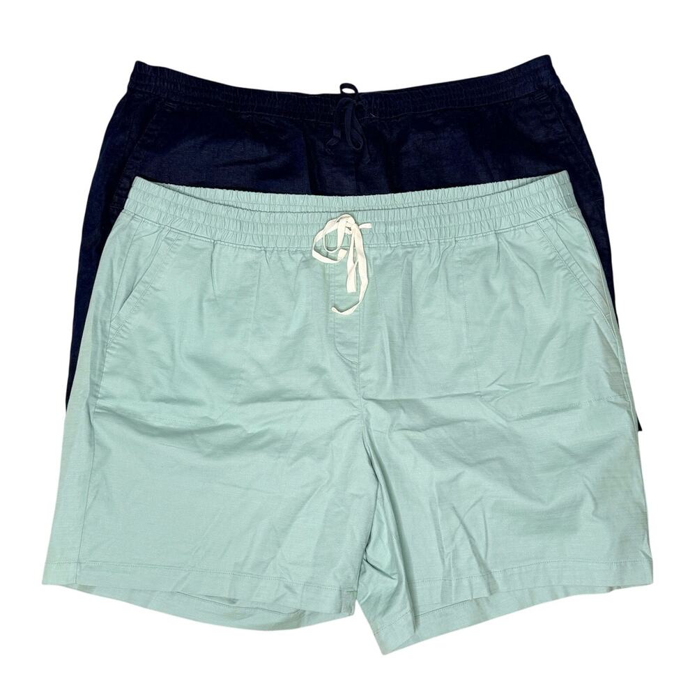 Talbots Lot of 2 Linen Blend Pull On Shorts 3X Mint Green Black Summer Travel